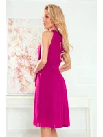 Dámské šifonové šaty ve fuchsiové barvě se zavazováním model 22148368 - numoco