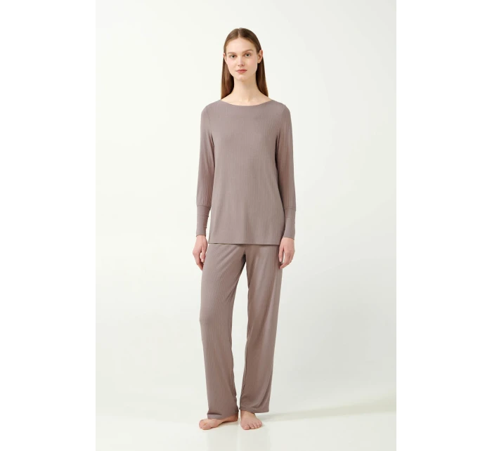 Žebrované bambusové pyžamo s rukávy model 20515825 - Vamp Žebrované bambusové pyžamo s rukávy model 20515825 - Vamp