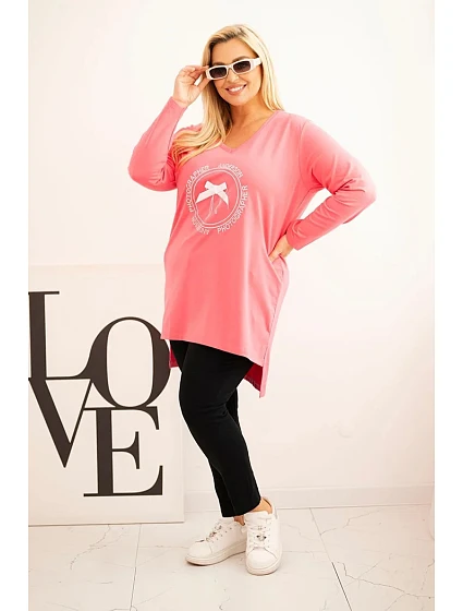 Dámská blůza s delším zadním dílem a potiskem růžová