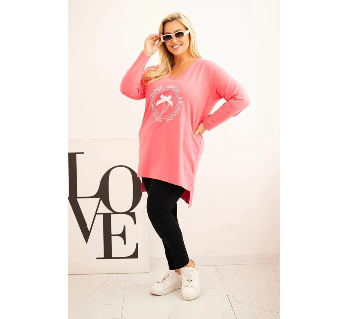 Dámská blůza s delším zadním dílem a potiskem růžová