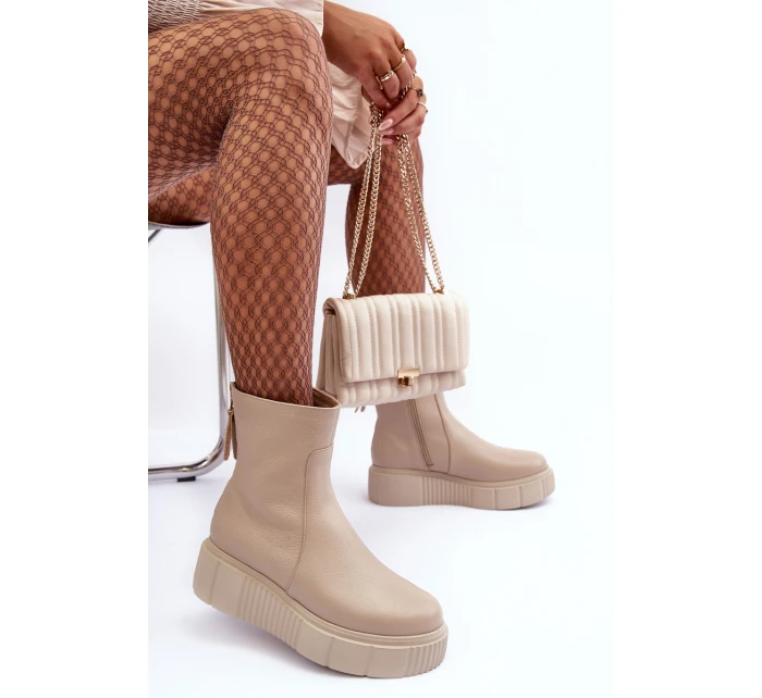 Dámské kožené boty na platformě Bežové model 21633565 - Zazoo