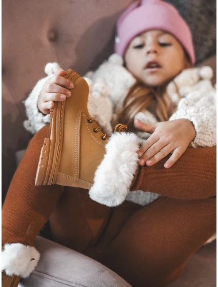 Dětské Trapery Botky na Zip s Kožešinou Camel model 21640125 - Boto