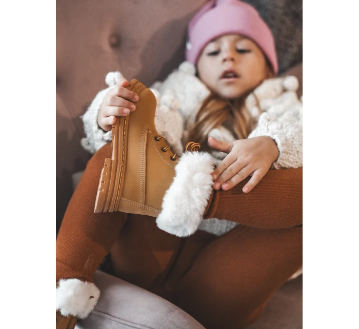 Dětské Trapery Botky na Zip s Kožešinou Camel model 21640125 - Boto