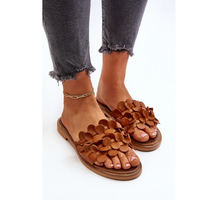 Zazoo 40381 Dámské Kožené Žabky Na Ploché Podrážce Hnědé