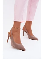 Dámské sandály na podpatku z přírodního semiše tmavě béžové Kandy