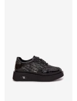 Dámské kožené šněrovací polobotky na platformě Artiker – černo/stříbrné