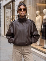 Dámská kožená bunda s stojáčkem, hnědá, FashionStreet TY5961 Dámská kožená bunda s stojáčkem, hnědá, FashionStreet TY5961