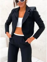 Černý dámský komplet krátké sako a široké kalhoty model 20119919 - Moon Černý dámský komplet krátké sako a široké kalhoty model 20119919 - Moon