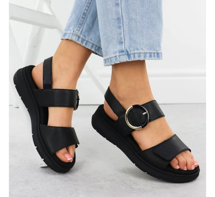 Dámské kožené sandály na platformě černé model 21904806 - Remonte