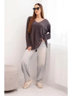 Dámský svetr hnědý z vlny s výstřihem do V hnědý