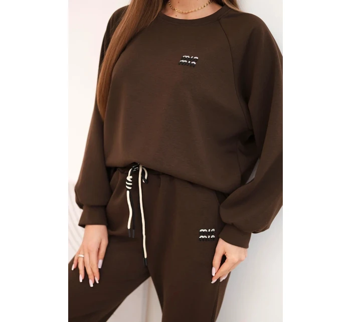 Dámský komplet z viskózy s mikinou a kalhotami hnědý