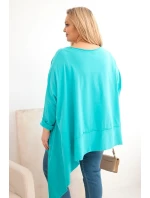 Dámská tunika Plus Size z bavlny s asymetrickým spodním lemem tyrkysová