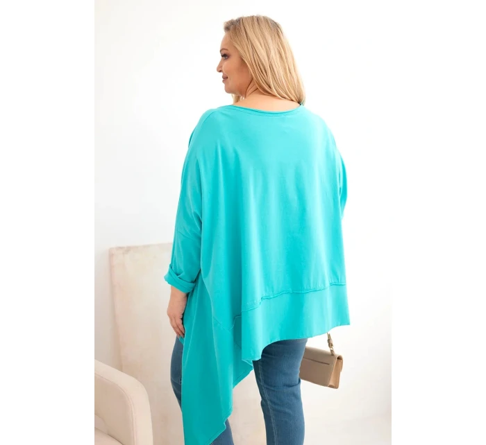 Dámská tunika Plus Size z bavlny s asymetrickým spodním lemem tyrkysová