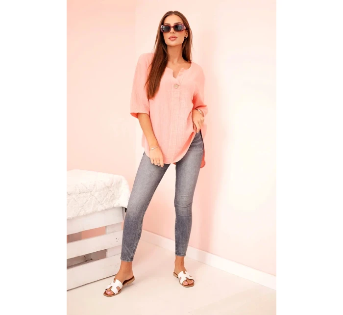 Dámská mušelínová košile s knoflíkem meruňka Dámská mušelínová košile s knoflíkem meruňka