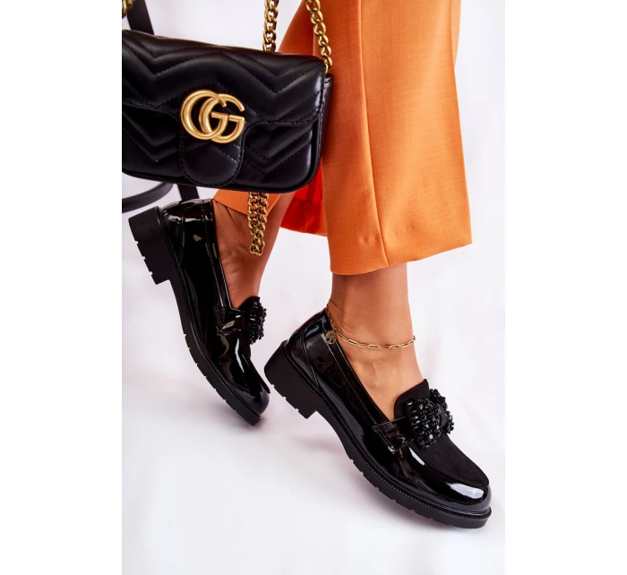 Dámské kalhoty lakované s mašlí Černý model 21593079 - S.Barski