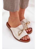 Kožené Ploché Elegantní Sandály S Mašlí Lewski Zlaté model 21684466 - Boto Kožené Ploché Elegantní Sandály S Mašlí Lewski Zlaté model 21684466 - Boto