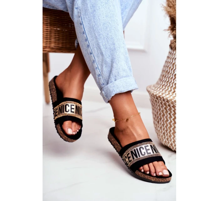 Nazouváky Na Korkové Podrážce Se Zirkony Černé-Zlaté Be Nice Nazouváky Na Korkové Podrážce Se Zirkony Černé-Zlaté Be Nice