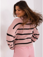 Světle růžový dámský oversize pruhovaný svetr