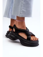 Dámské kožené sandály na robustní podrážce černé GOE Dámské kožené sandály na robustní podrážce černé GOE