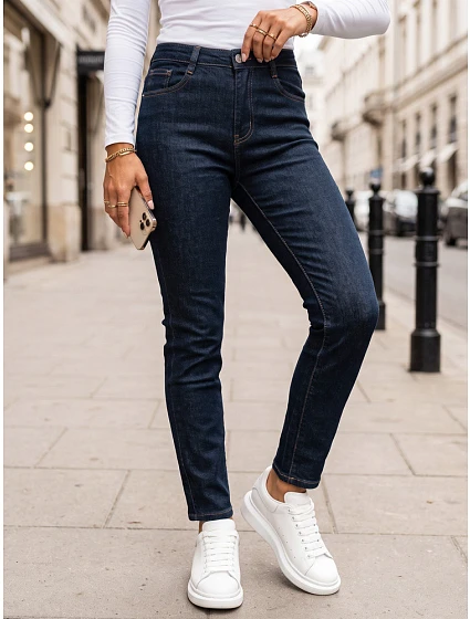 Jeansy damskie skinny z wysokim stanem granatowe model 22341064 - FashionStreet Jeansy damskie skinny z wysokim stanem granatowe model 22341064 - FashionStreet