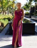 299-19 CHIARA elegantní maxi dlouhé šaty bez ramínek - FUKSY S BROKEREM