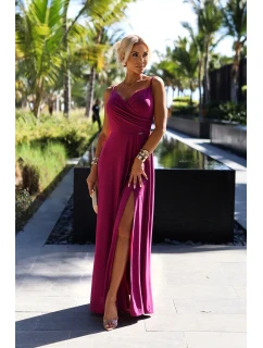 299-19 CHIARA elegantní maxi dlouhé šaty bez ramínek - FUKSY S BROKEREM