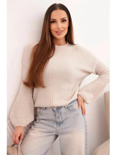 Dámský svetr z baby model 21780845 s nabíranými rukávy béžový - K-Fashion