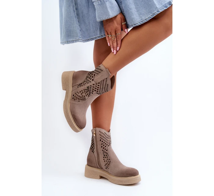 Sametové Dámské Botky Na Ploché Podrážce Cappuccino model 21652595 - Zazoo