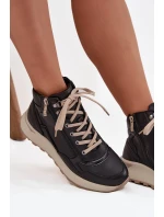 Sportovní dámské boty na platformě z přírodní kůže model 21713749 Černé - Zazoo Sportovní dámské boty na platformě z přírodní kůže model 21713749 Černé - Zazoo