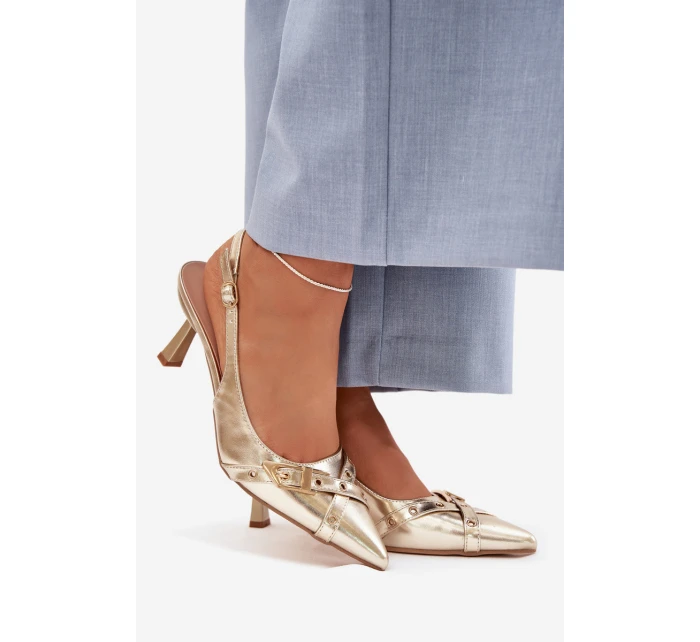 Dámské sandály na podpatku s řemínky a přezkou Zlaté Parina