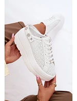 Kožené Ažurové Dámské Tenisky Na Platformě S Páskem Na Patě D&A LR61-7088 Bílé