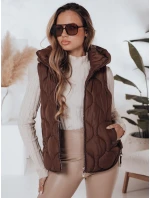Dámská prošívaná vesta s kapucí MISSVEST hnědá FashionStreet TY5019