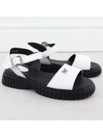 Dámské kožené sandály na hrubé podrážce s motýlím vzorem bílé Filippo DS6811 Dámské kožené sandály na hrubé podrážce s motýlím vzorem bílé Filippo DS6811