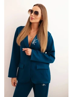 Dámská souprava s viskózou a ozdobami a elastickými kalhotami mořská