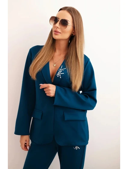 Dámská souprava s viskózou a ozdobami a elastickými kalhotami mořská Dámská souprava s viskózou a ozdobami a elastickými kalhotami mořská