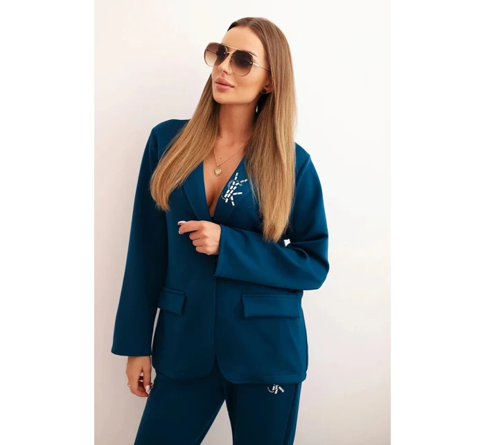 Dámská souprava s viskózou a ozdobami a elastickými kalhotami mořská Dámská souprava s viskózou a ozdobami a elastickými kalhotami mořská