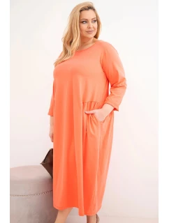 Dámská sukýnka Plus Size bavlněná s dlouhým rukávem a nařasením v pase meruňková