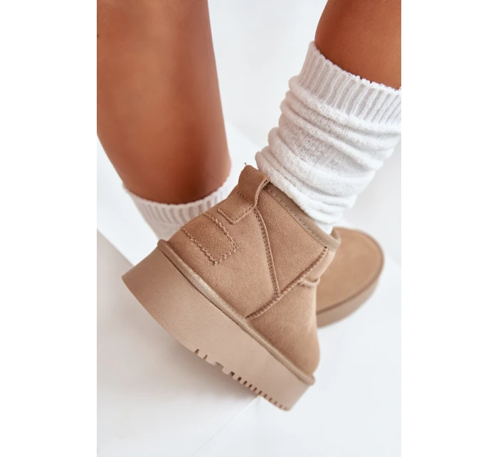 Dámské semišové sněhule na platformě béžové model 21670427 - Boto Dámské semišové sněhule na platformě béžové model 21670427 - Boto