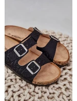 Textilní Pantofle Na Korkové Podešvi S Přezkami Černé Atera Textilní Pantofle Na Korkové Podešvi S Přezkami Černé Atera