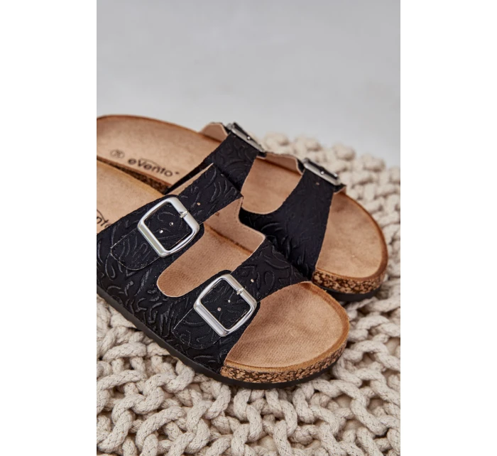 Textilní Pantofle Na Korkové Podešvi S Přezkami Černé Atera Textilní Pantofle Na Korkové Podešvi S Přezkami Černé Atera