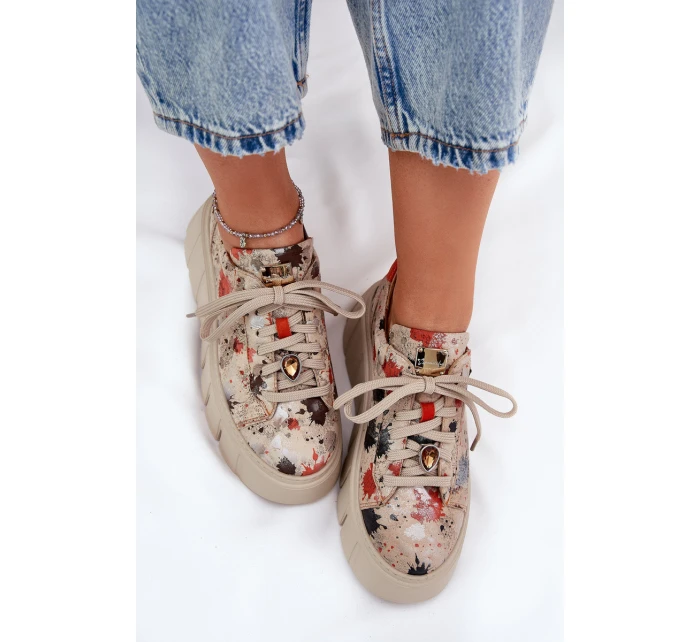 Kožené sneakersy na platformě Maciejka 06891-18 béžové Kožené sneakersy na platformě Maciejka 06891-18 béžové