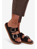 Dámské pantofle z imitace semiše s zlatými přezkami Černé Averia