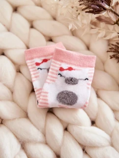 Dětské pruhované Ponožky S Medvídkem Růžove
