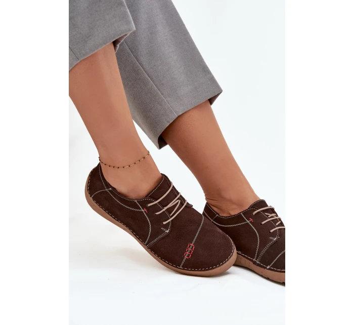 Dámské kožené polobotky s prošitím Artiker – hnědé