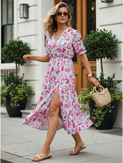 Dámské midi šaty s květinovým vzorem modré FashionStreet EY2659
