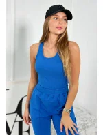 Set 3 v 1 mikina s cvočky + top + kalhoty chrpa modrá