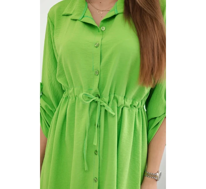 Šaty se zapínáním na knoflíky a zavazováním v pase jasně zelená