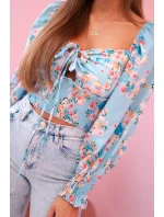 Dámská španělská halenka s květinovým vzorem, dlouhý rukáv modrý