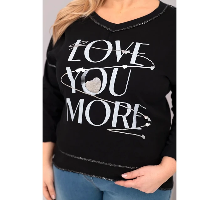 Dámská blůza Plus Size s nápisem Love You More roztrhaná černá