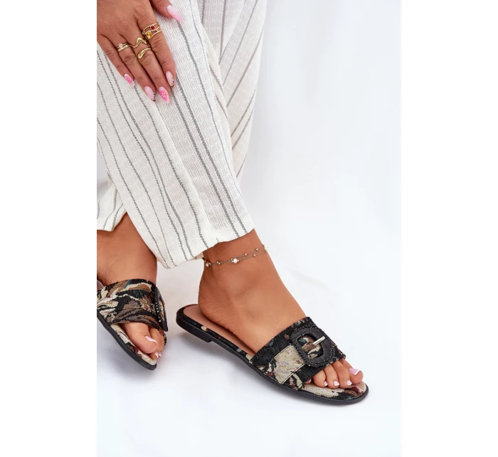 Ploché Dámské Pantofle S Přezkou Černé model 21696492 - Boto Ploché Dámské Pantofle S Přezkou Černé model 21696492 - Boto